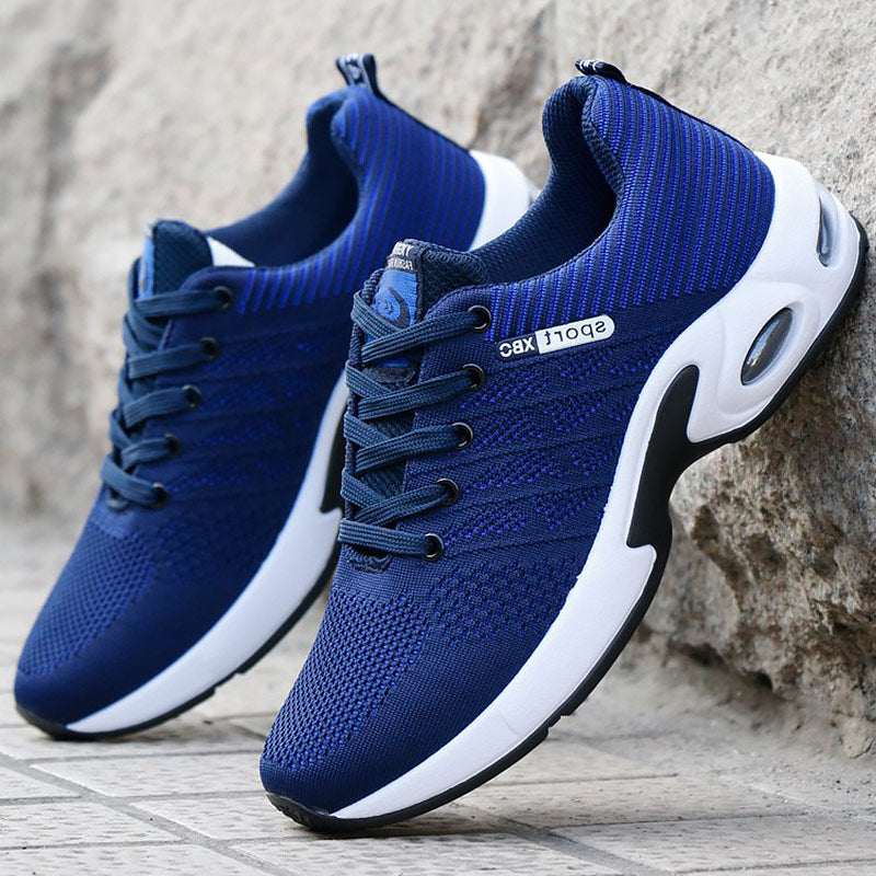 Urbann-Vibe men's sneakers breathable knit mesh upper PU leather accents shock-absorbing sole gray