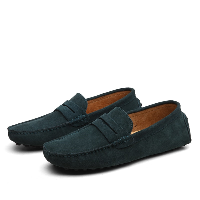 Men's classic slip-on loafers with moc-toe stitching, lightweight driving sole grip for everyday comfort