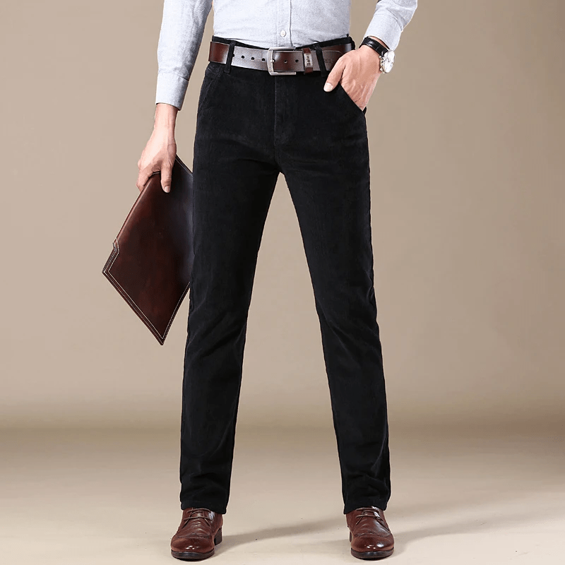 Men's brown corduroy pants slim fit vintage texture warm casual semi-formal winter trousers