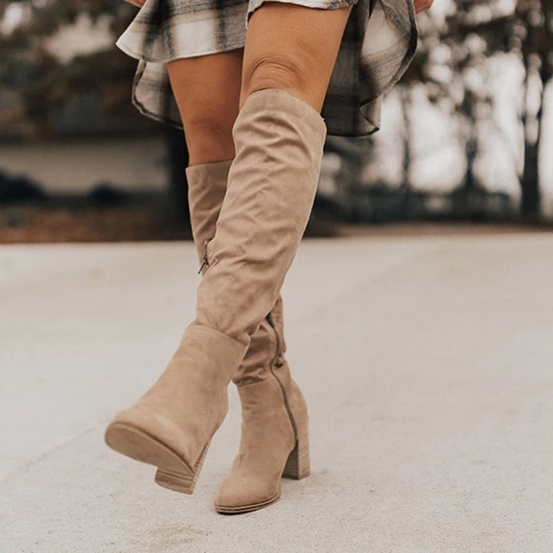 Women's Maya knee-high boots with sturdy block heel, sleek silhouette for elegant everyday style