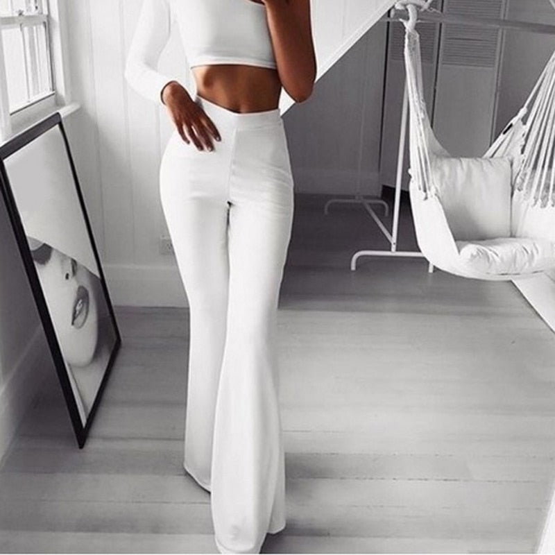 Hazel high-waist flare leg trousers women stretch tailored wide-leg full-length day-to-night