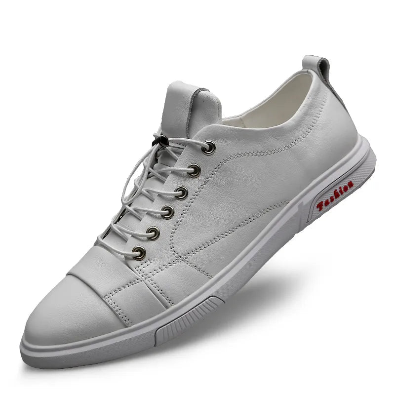 Men's brown cowhide leather lace-up sneakers with flexible rubber outsole for all-day comfort