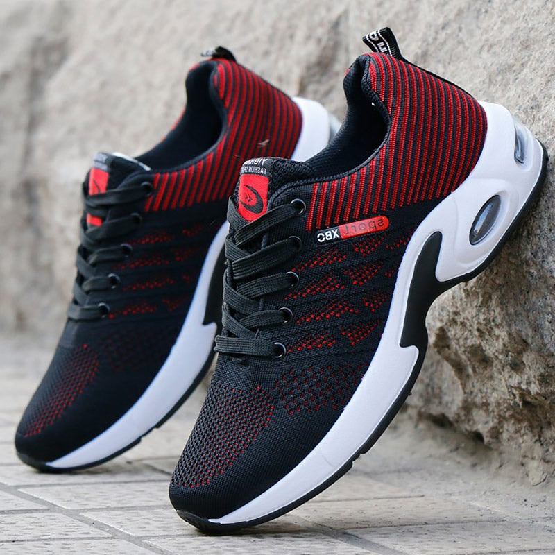 Urbann-Vibe men's sneakers breathable knit mesh upper PU leather accents shock-absorbing sole gray