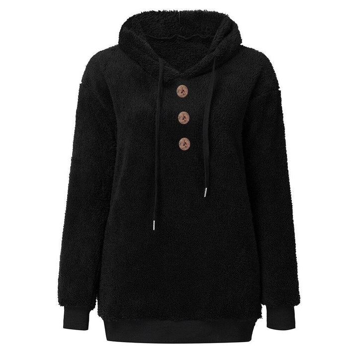 Women's fluffy fleece hooded sweatshirt, cozy everyday pullover with plush soft fabric and practical hood