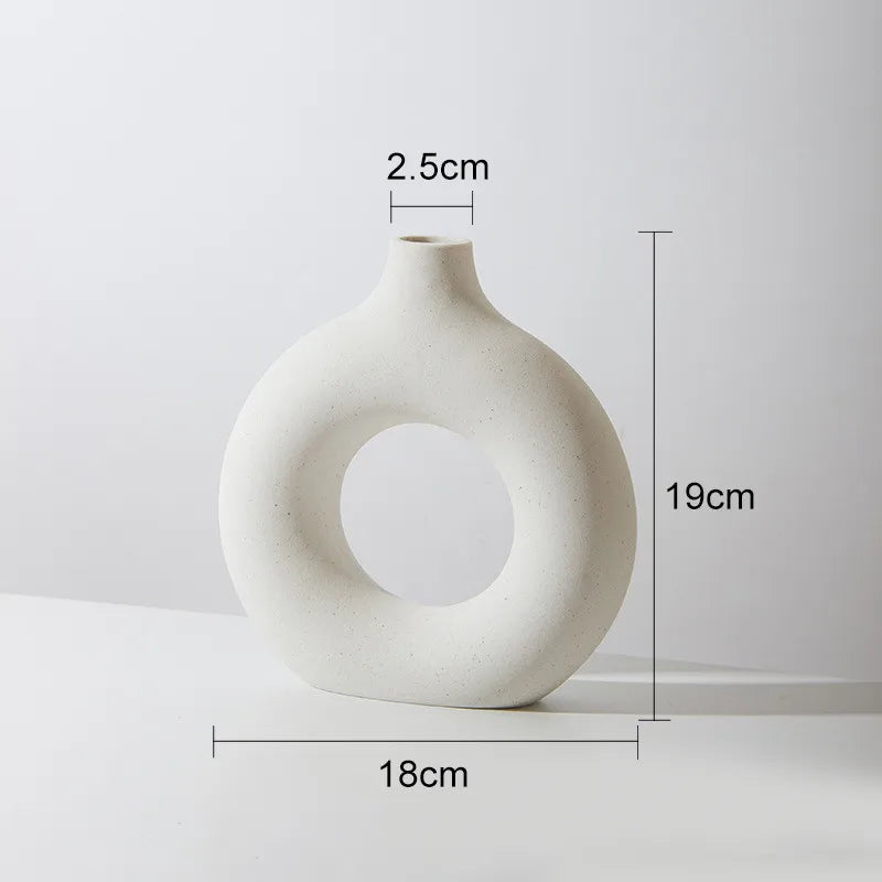Hadran circular ceramic vase minimalist Nordic design smooth finish modern table accent