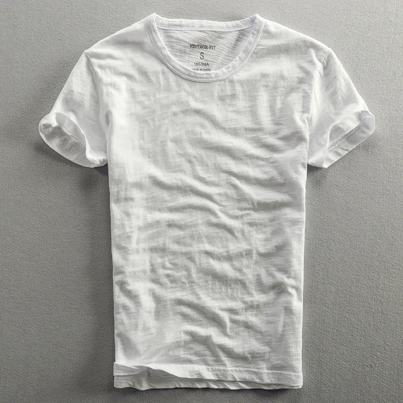 Ryan men's white crew neck cotton t-shirt regular fit straight hem breathable everyday essential