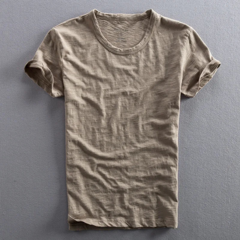 Ryan men's white crew neck cotton T-shirt regular fit straight hem breathable everyday essential