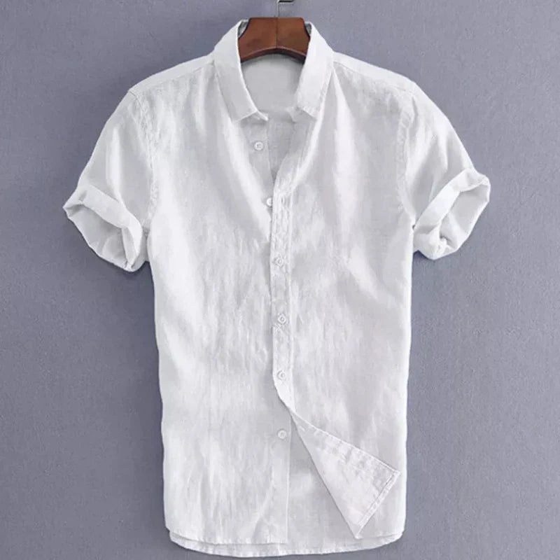 Klinst men short-sleeve casual shirt solid color lapel collar breathable retro streetwear style