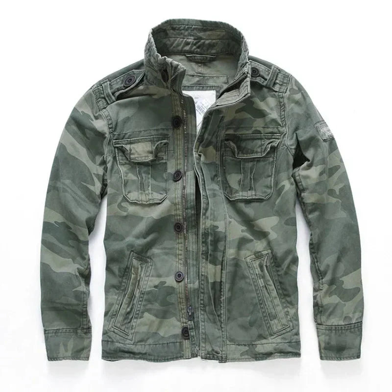 Men's casual jacket stand-up collar button-front multi-pocket everyday modern streetwear