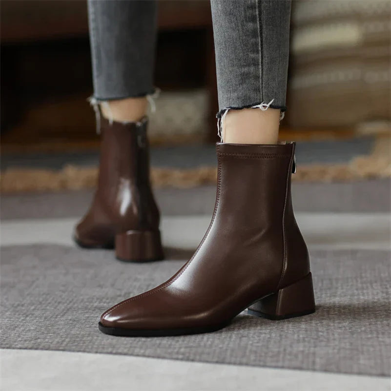 Women's genuine leather ankle boots round toe versatile style durable all-day comfort refined aging finish