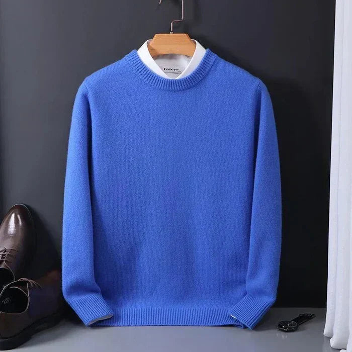 Men's classic crew neck knit sweater casual smart style with ribbed cuffs