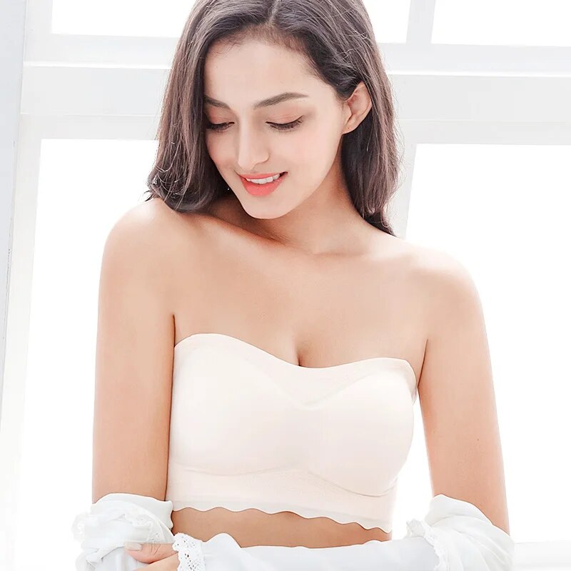 Nude strapless backless push-up bra with invisible design for natural lift and seamless support