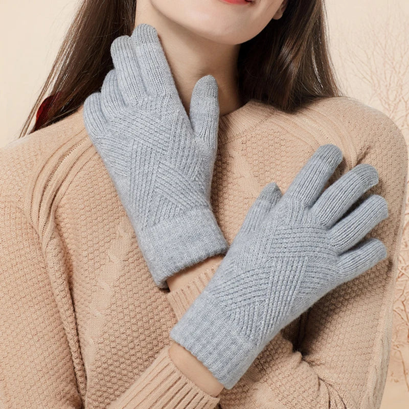 Unisex diamond knit cashmere blend gloves touchscreen fingertips double layer ultra soft warmth
