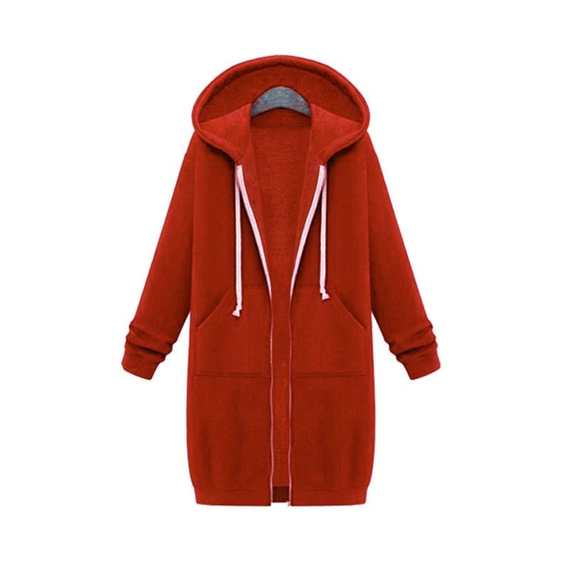 Women's longline full-zip fleece hoodie cozy relaxed fit extended hem everyday layering essential