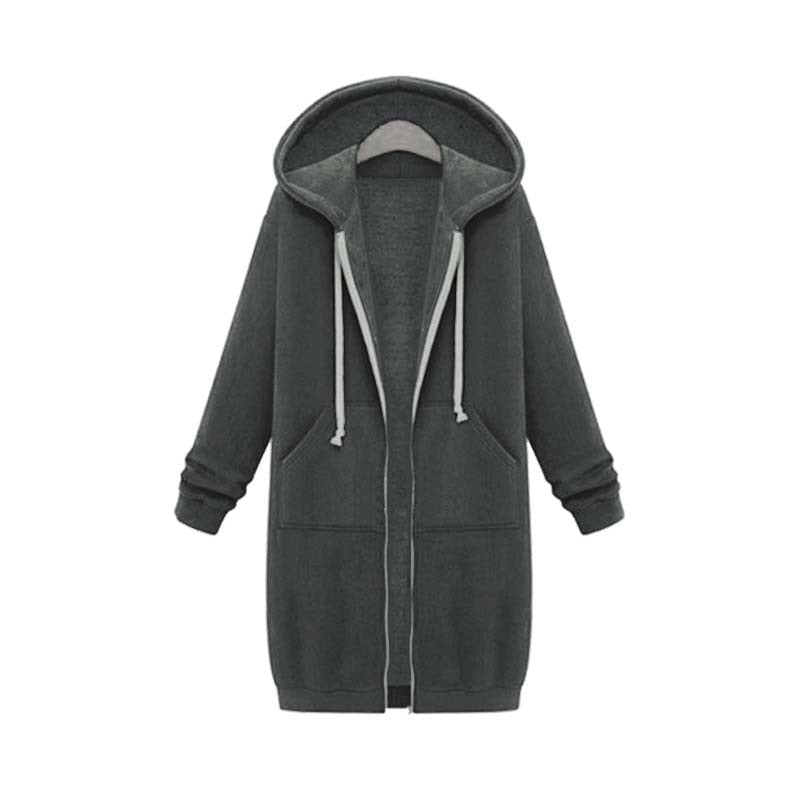 Women's longline full-zip fleece hoodie in cozy relaxed fit with extended hem for everyday layering