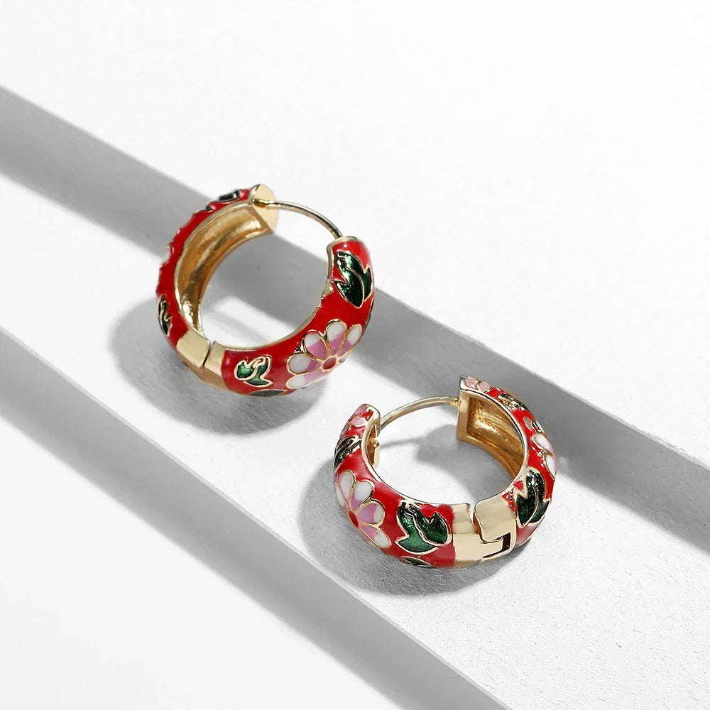Mirabelle Valencia floral drop earrings hand-painted enamel 18K gold-plated lightweight everyday elegance