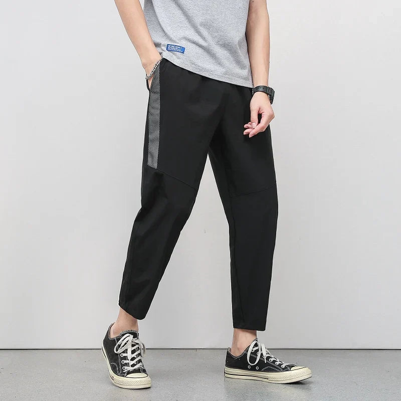 Women's ice silk cropped ankle pants relaxed fit with moisture-wicking side panel, breathable casual style