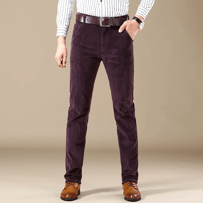 Men's brown corduroy pants slim fit semi-formal vintage texture warm winter trousers