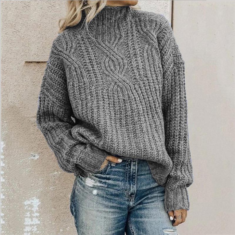 Women's chunky cable knit sweater high neck relaxed fit cozy warm everyday layering essential