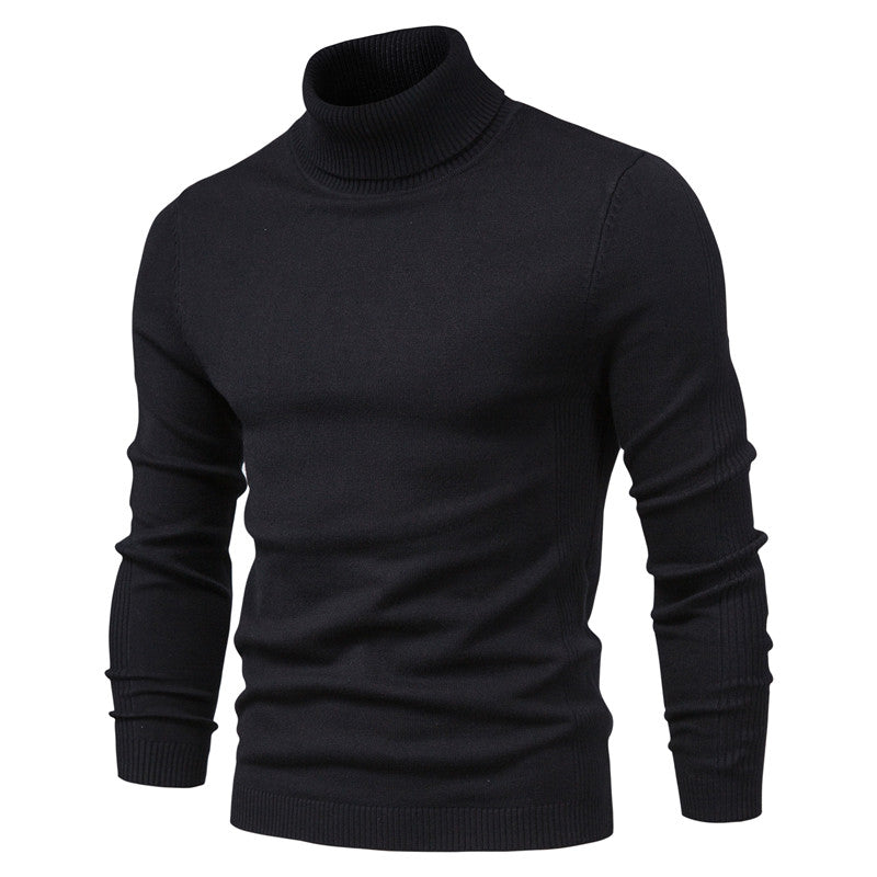 Men's warm high neck knitted sweater in cozy fit, timeless layering essential with snug collar
