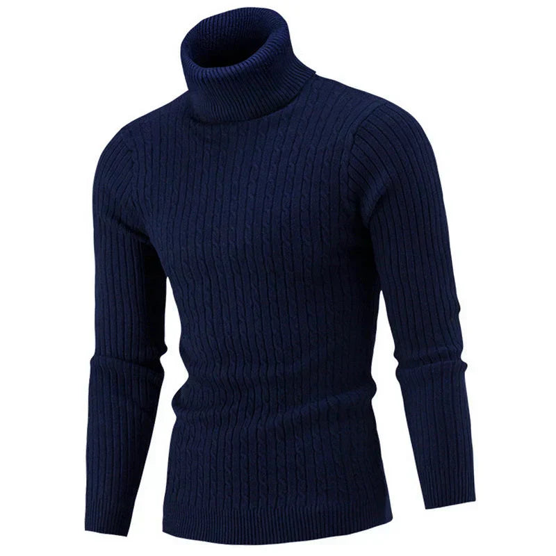 Men's dark turtleneck sweater classic cozy soft knit winter layer cold weather warmth