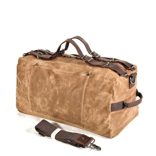 Urbann-Vibe TrekCanvas waxed canvas bag waterproof brown leather straps rugged travel backpack