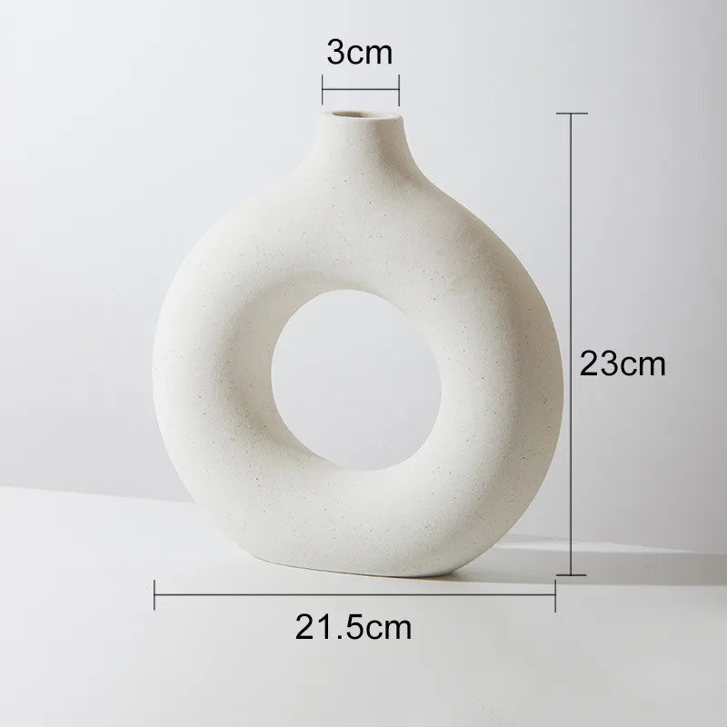 Hadran circular ceramic vase minimalist Nordic design smooth finish modern table accent
