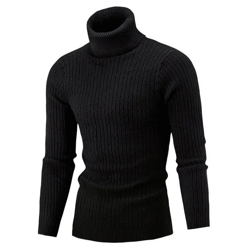Men's classic ivory turtleneck sweater, soft cozy knit with ribbed collar for cold weather layering