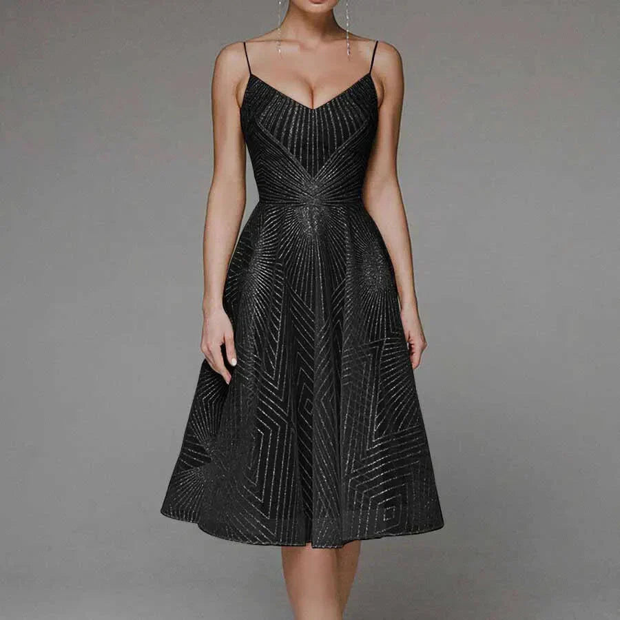 Elegant backless midi dress in neutral tone, open-back cut with refined silhouette for day-to-evening wear
