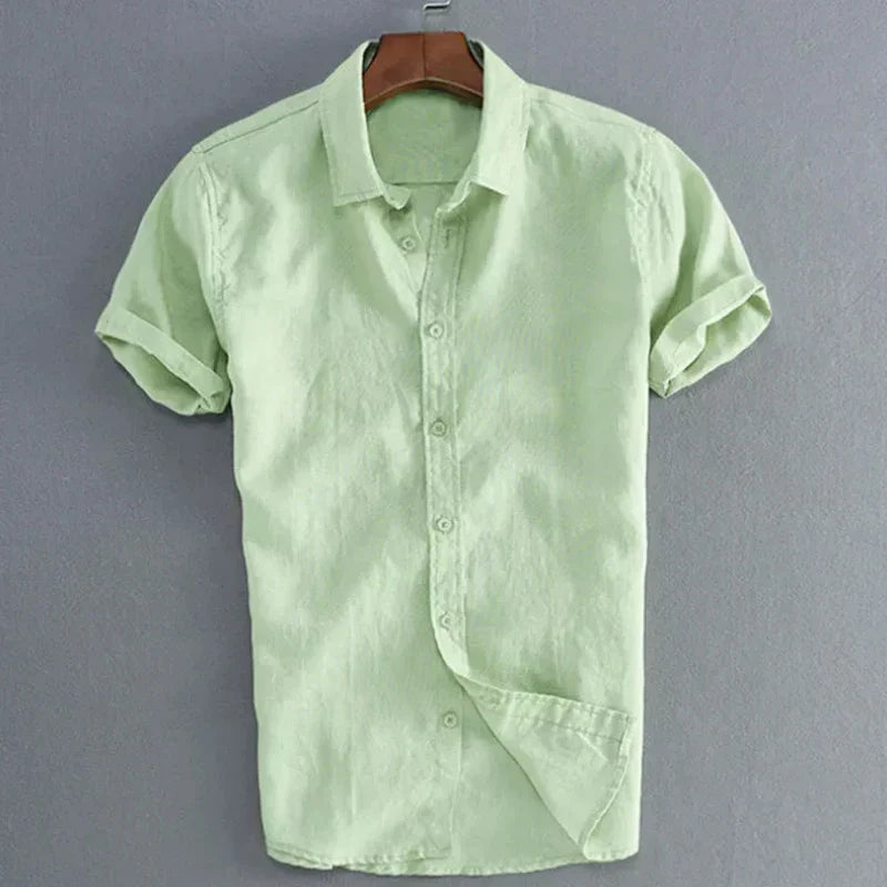 Klinst men casual short-sleeve lapel shirt soft breathable fabric retro style vacation wear