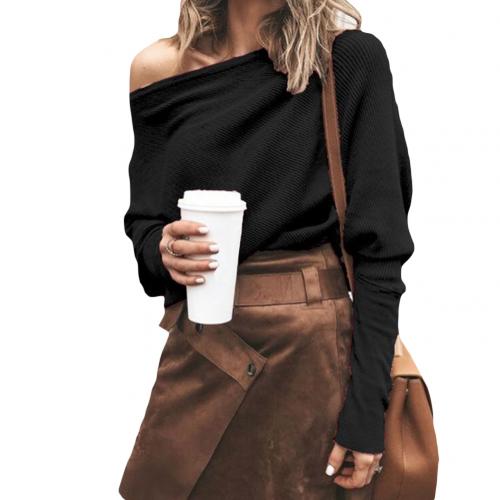 Women's off-shoulder ribbed knit oversized sweater in neutral tones with long sleeves casual chic