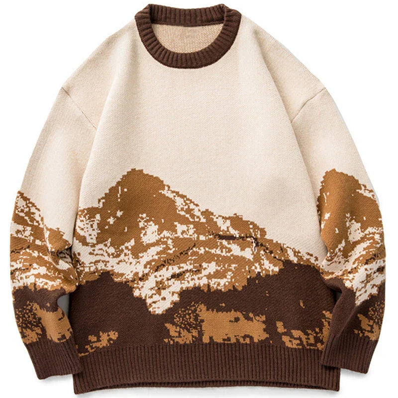 Wyoming oversized wool blend pullover sweater blue rustic brown mountain woven knit design