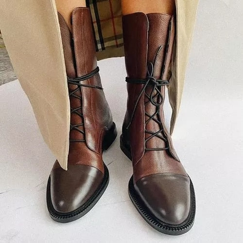 Women's brown leather ankle boots lace-up closure secure fit everyday elegant style