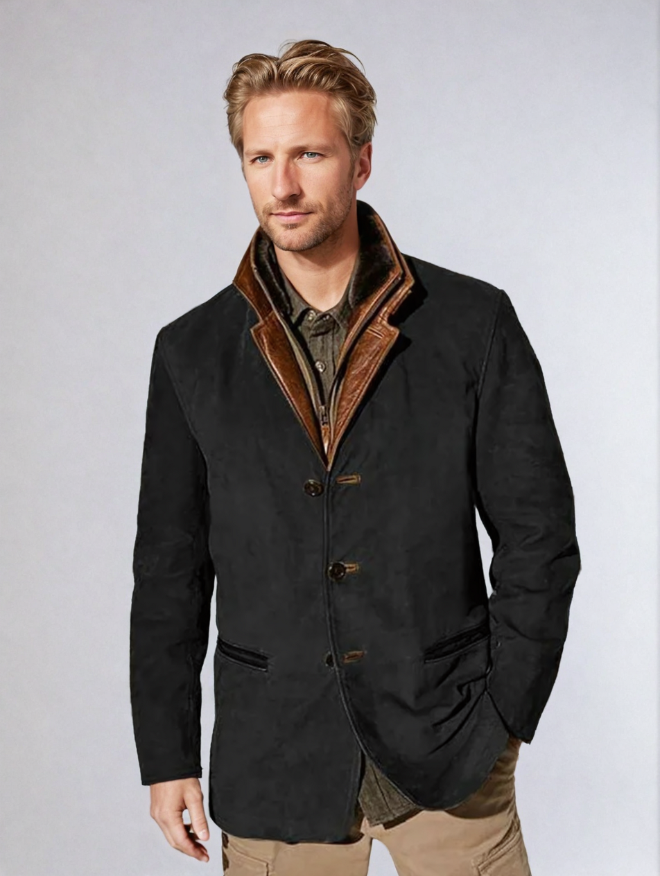 Men's vintage wool blend jacket slim fit stand-up collar elegant casual office wear