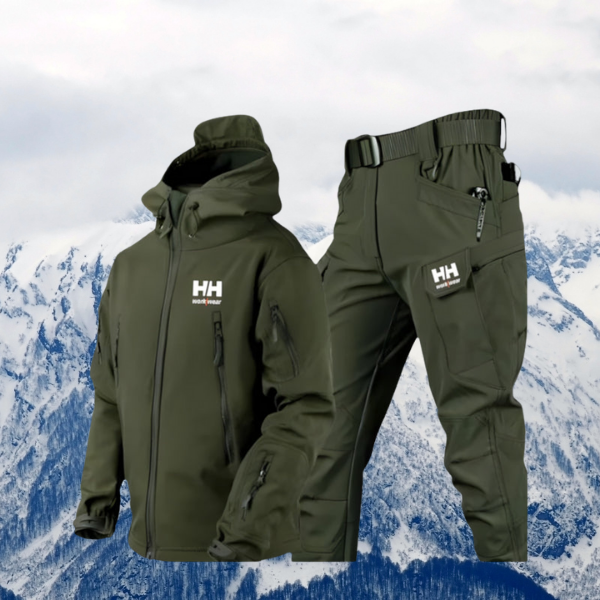 Women's black winter jacket and pants set with premium thermal insulation and waterproof protection