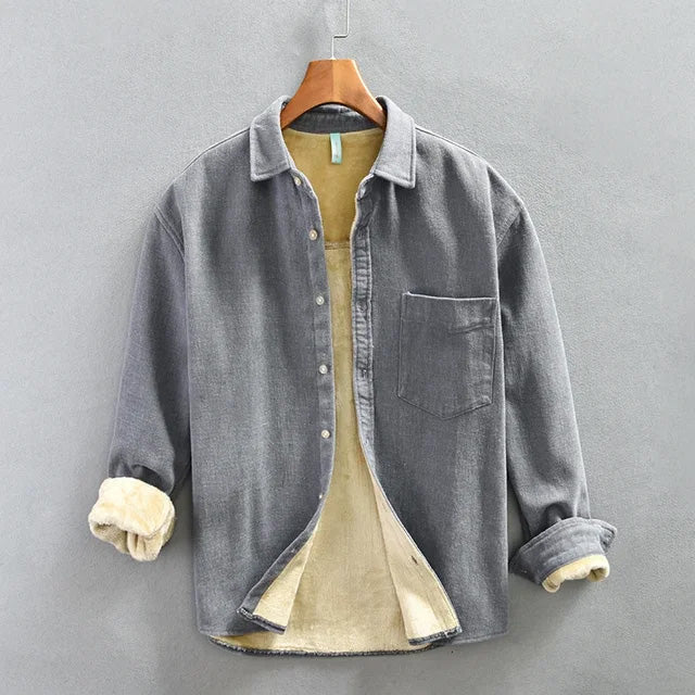 Brycen cotton shirt plush velvet-lined relaxed fit smart-casual button-front everyday warmth