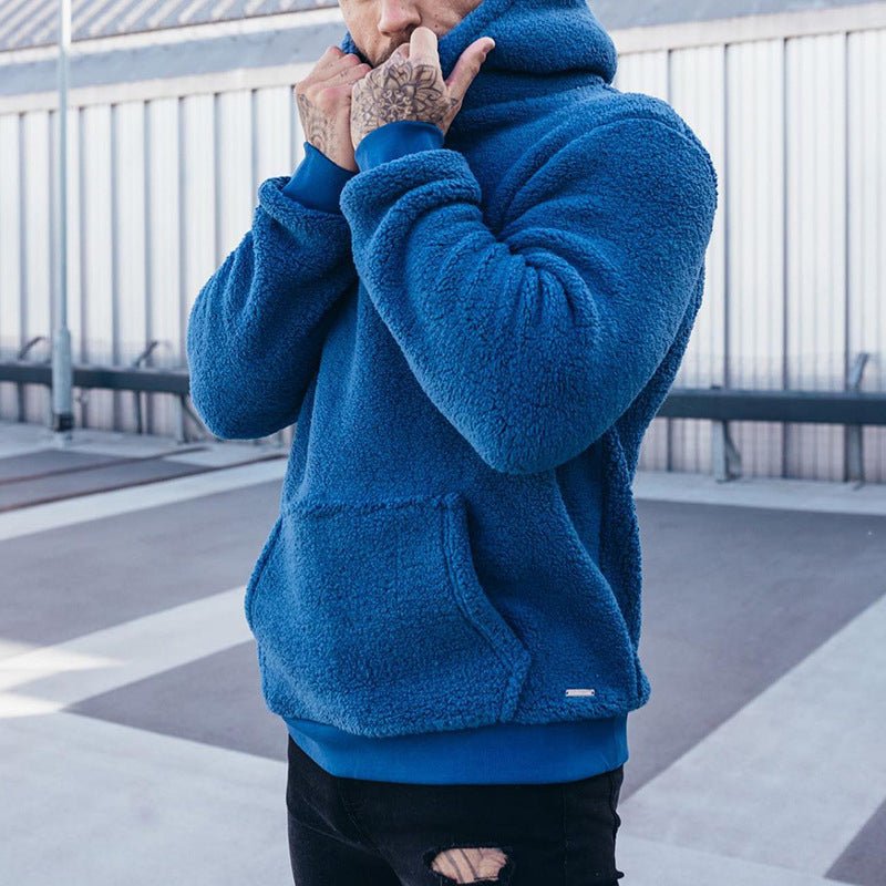 Men's cozy fleece relaxed fit hoodie with kangaroo pocket, soft plush warmth for casual wear