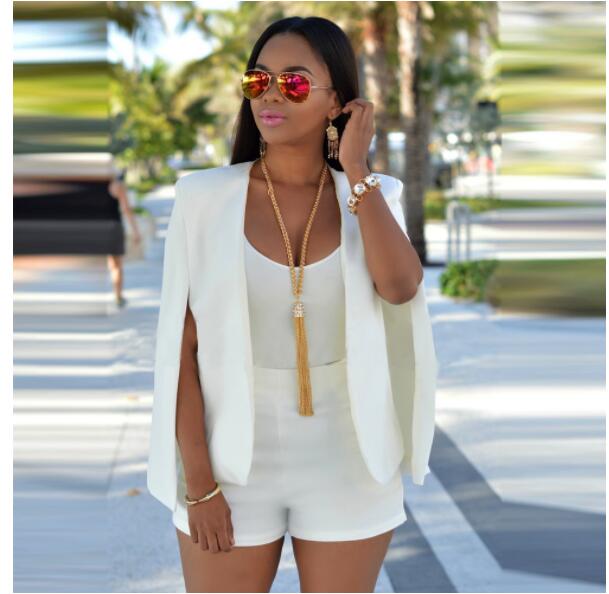 Women's black open sleeve office blazer modern cut dramatic flowing sleeves professional style