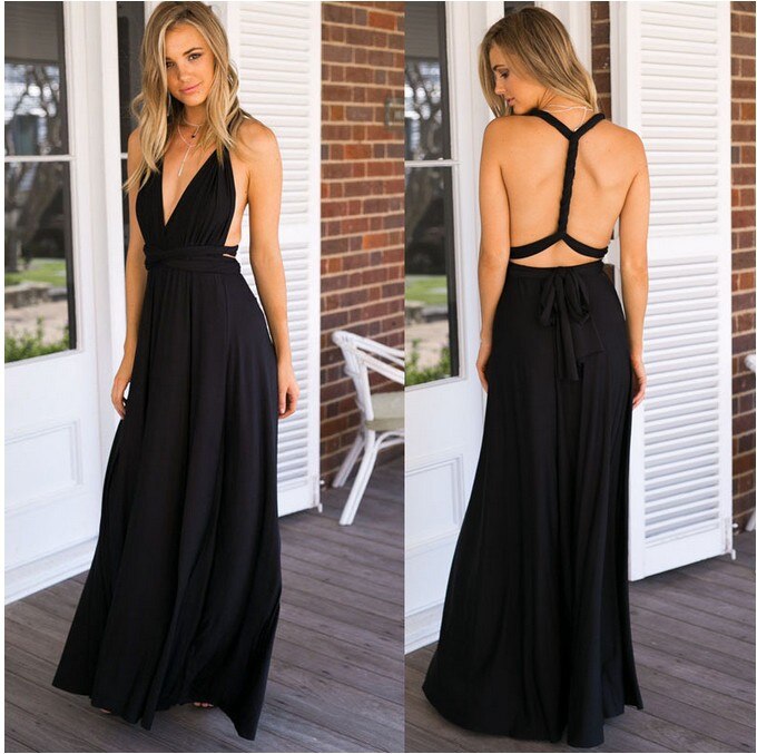 Women's halterneck maxi dress open back flowing draped lightweight silhouette formal summer style