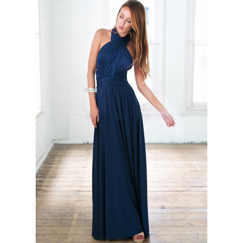 Women's halterneck maxi dress open back flowing draped silhouette lightweight formal elegant
