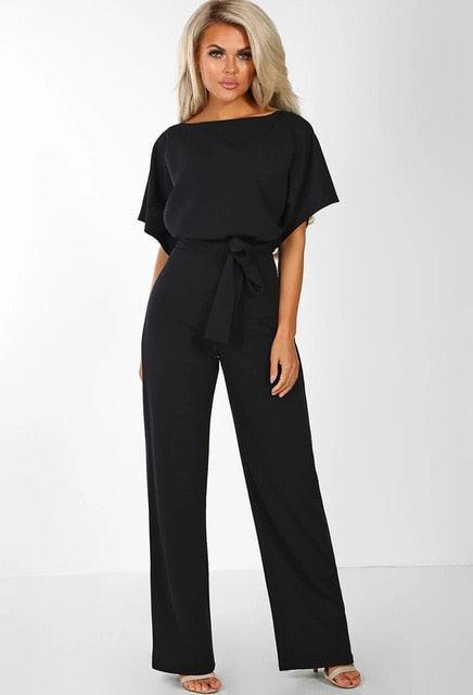 Elegant high-waist one-piece jumpsuit in versatile spring colors with flattering streamlined silhouette