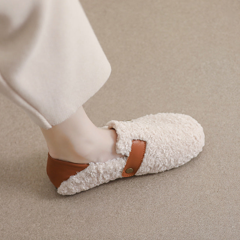 Women's teddy fleece loafer flats with arch support, plush shearling-style cozy orthopedic footbed