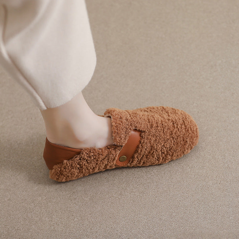 Women's teddy fleece loafers with arch support, plush shearling-style cozy flats with orthopedic footbed