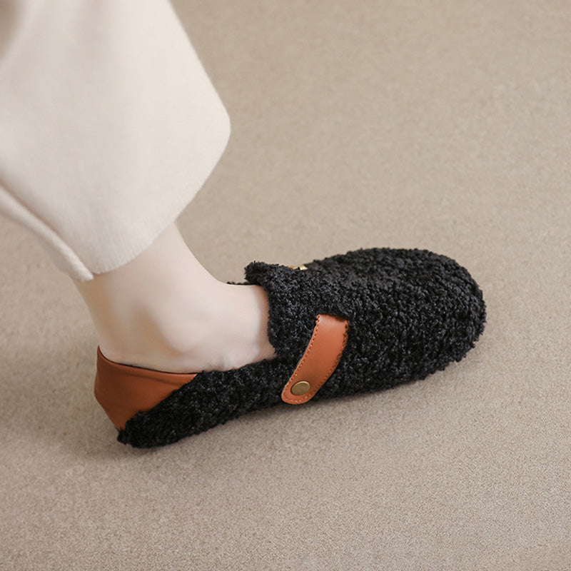 Women's teddy fleece loafer flats with orthopedic arch support and warm plush shearling lining