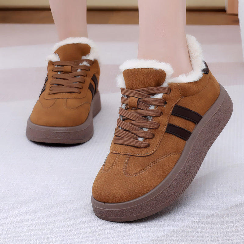 Women's wide-fit orthopedic suede trainers with plush faux fur lining for cozy everyday comfort