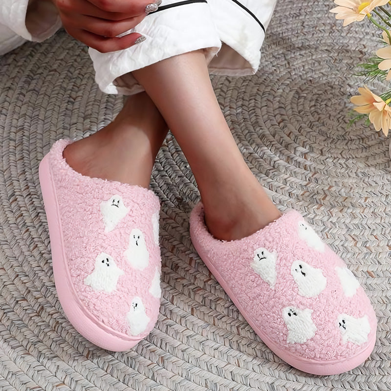 Humtto Halloween ghost pumpkin plush slippers cozy indoor shoes with anti-slip sole