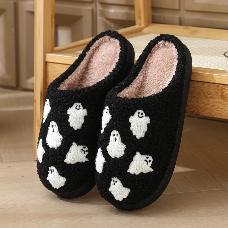 Humtto Halloween ghost pumpkin plush slippers cozy indoor shoes with anti-slip sole
