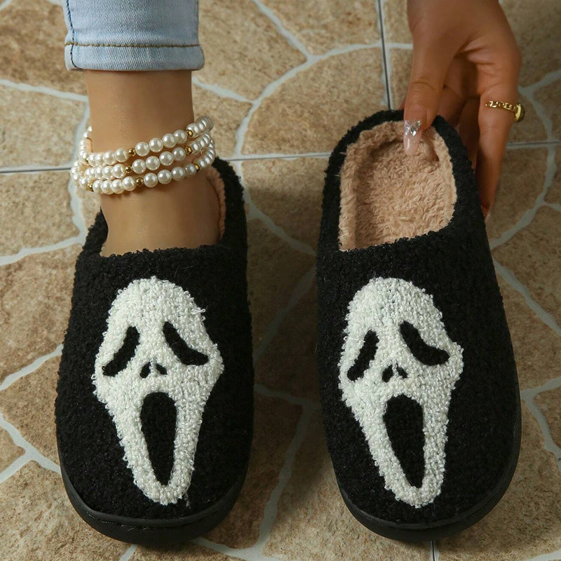 Humtto Halloween ghost pumpkin plush slippers cozy indoor shoes with anti-slip sole