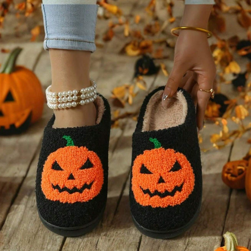 Humtto Halloween ghost pumpkin plush slippers cozy indoor shoes with anti-slip sole