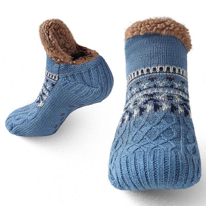 Unisex plush fleece slipper socks with non-slip grippers, ultra-warm lining for cold floors